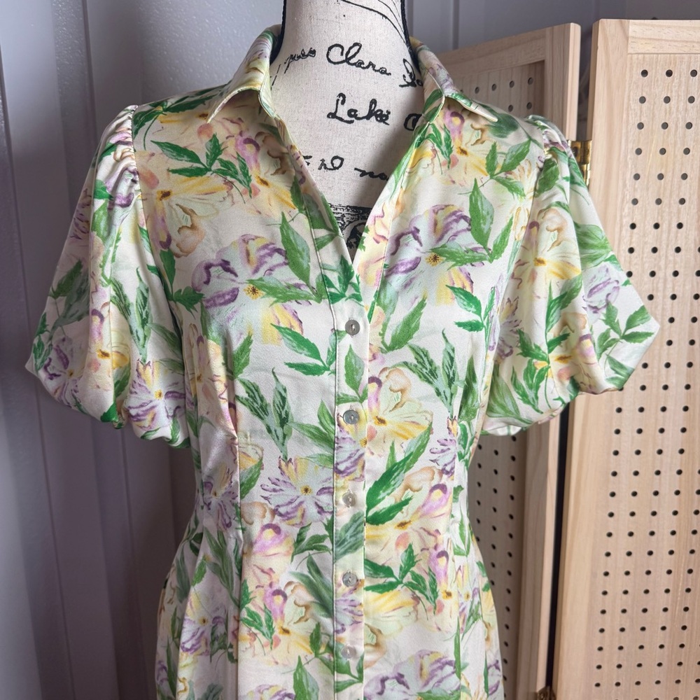 Melloday Cottagecore Floral Midi Dress XS Puff Sleeve Romantic Garden Prairie - Picture 3 of 10